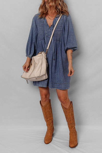 Threaded Pear Autumn Tied Pleated Mini Dress