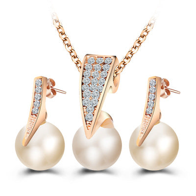 Elegant 2-Piece Faux Pearl Necklace & Earrings Set | Classic Crystal Inlaid Bridal Jewelry Set | Sophisticated Wedding Accessories for Women