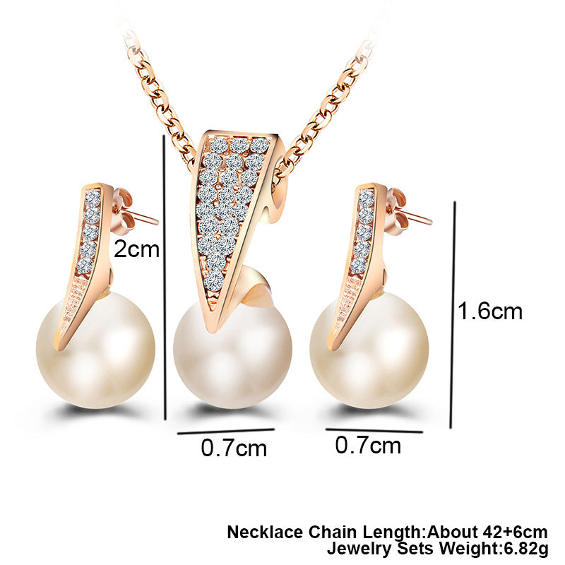 Elegant 2-Piece Faux Pearl Necklace & Earrings Set | Classic Crystal Inlaid Bridal Jewelry Set | Sophisticated Wedding Accessories for Women