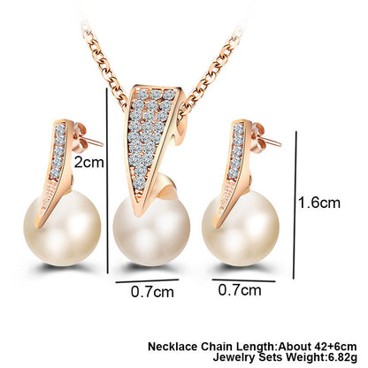 Elegant 2-Piece Faux Pearl Necklace & Earrings Set | Classic Crystal Inlaid Bridal Jewelry Set | Sophisticated Wedding Accessories for Women