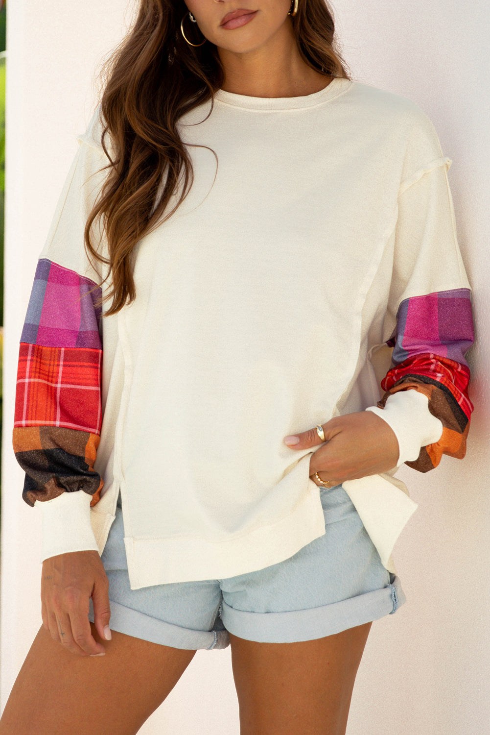 Threaded Pear Anika Seam Patchwork top Long Sleeve Top