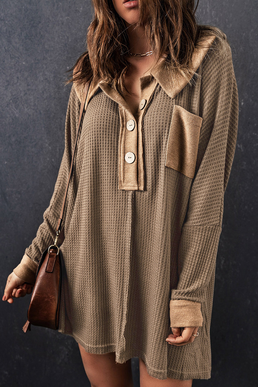 Threaded Pear Bianca Waffle Knit Long Sleeve Top