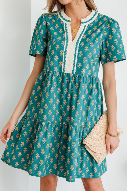 Threaded Pear Clover Short Sleeve Floral Dress