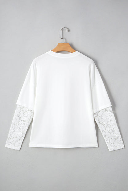 Threaded Pear Hallie Lace Long Sleeve Insert Drop Shoulder Top