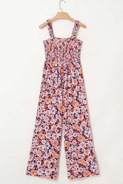 Angelica Square Neckline Stretch High Waist Jumpsuit - Pink Floral
