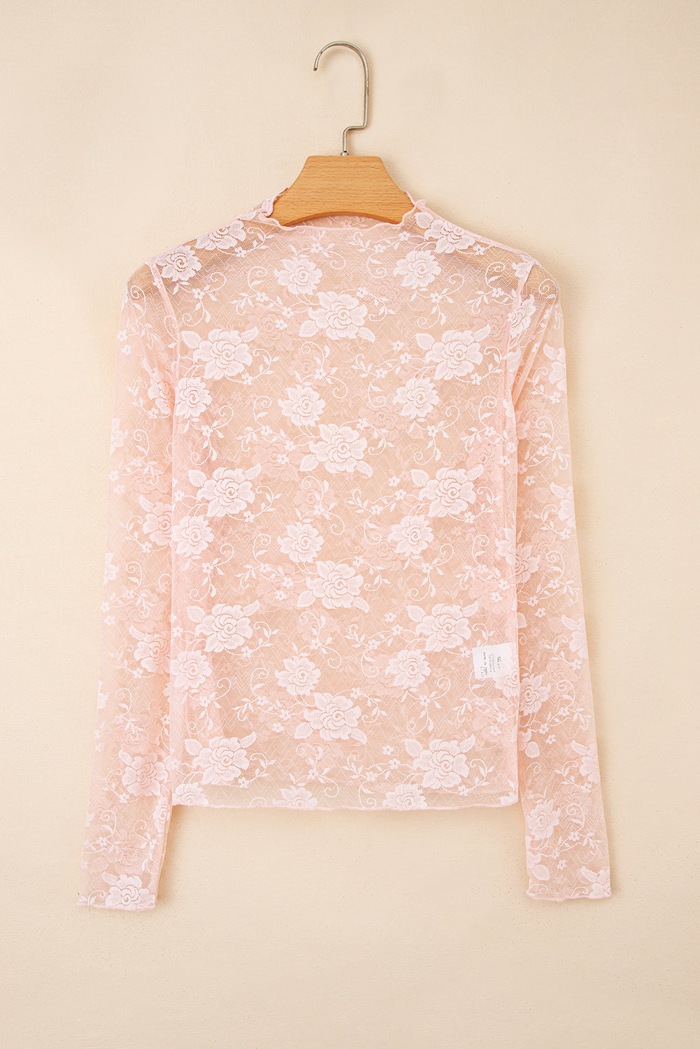 Threaded Pear Myla Sheer Floral Lace Mesh Mock Neck Long Sleeve Top