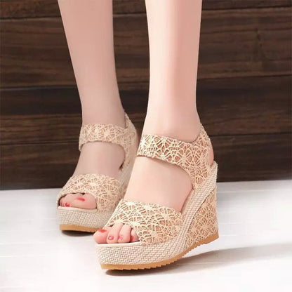 Women’s Flat-Bottom High-Heel Sandals | Comfortable Platform Wedge Sandals | High-Sense Summer Open-Toe Heels | Elegant Lightweight Daily Casual Sandals