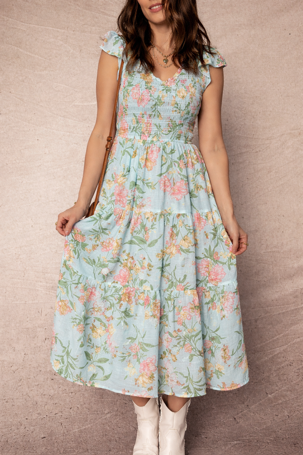 Threaded Pear Alejandra Tiered Floral Maxi Dress