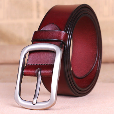 Men’s Pure Leather Belt with Classic Buckle | Authentic Full-Grain Leather Waist Strap | All-Match Versatile Belt for Young & Middle-Aged Men | Durable Genuine Leather Executive Belt
