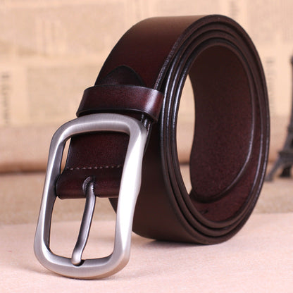 Men’s Pure Leather Belt with Classic Buckle | Authentic Full-Grain Leather Waist Strap | All-Match Versatile Belt for Young & Middle-Aged Men | Durable Genuine Leather Executive Belt