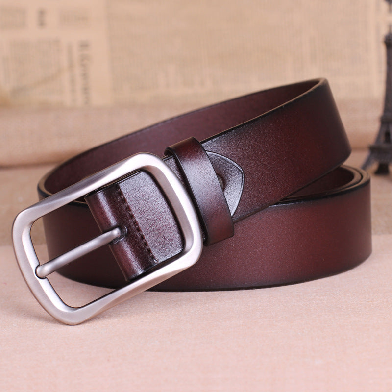 Men’s Pure Leather Belt with Classic Buckle | Authentic Full-Grain Leather Waist Strap | All-Match Versatile Belt for Young & Middle-Aged Men | Durable Genuine Leather Executive Belt