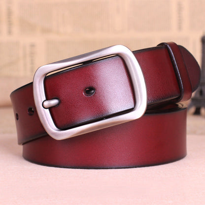 Men’s Pure Leather Belt with Classic Buckle | Authentic Full-Grain Leather Waist Strap | All-Match Versatile Belt for Young & Middle-Aged Men | Durable Genuine Leather Executive Belt