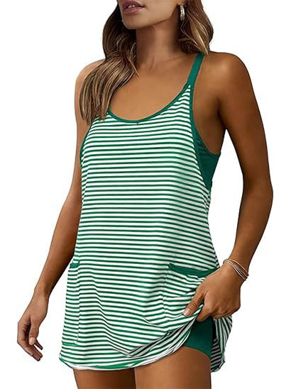 ✨Women's Striped V-Neck Tennis Dress with Built-in Shorts