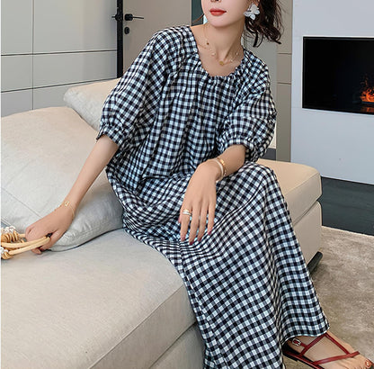 Women's Summer Plaid Loose Casual Dress