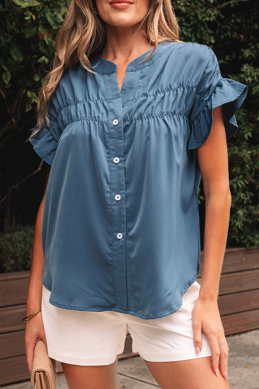 Threaded Pear Briana Ruched Short Sleeve Shirt
