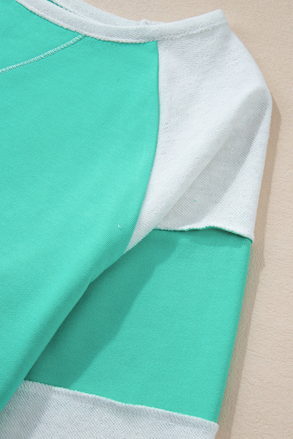 Threaded Pear Aruba Blue Colorblock Patchwork Cross Seam Plus Sweatshirt