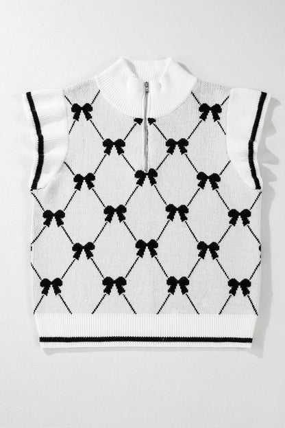 Threaded Pear Amina Preppy Bow Zipped Collar Sweater