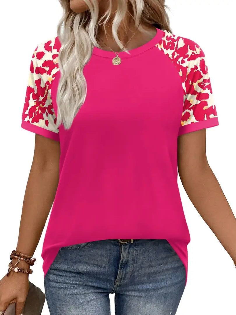 Women's Casual Colorblock Short-Sleeve Raglan Shirts