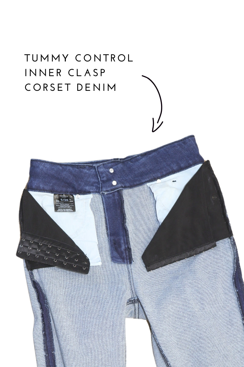 Eco Friendly Corset High Rise Crop Flare Jeans (Dark Wash)