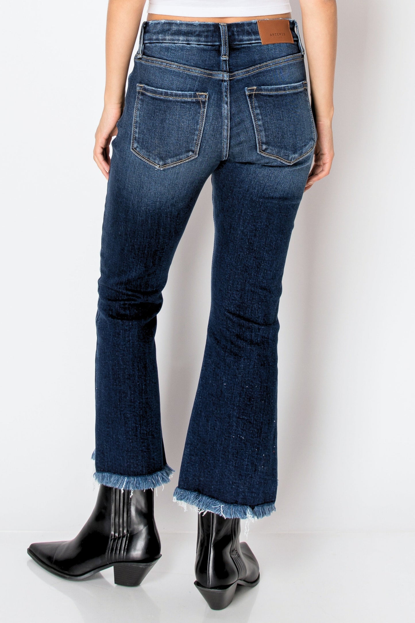 Eco Friendly Corset High Rise Crop Flare Jeans (Dark Wash)