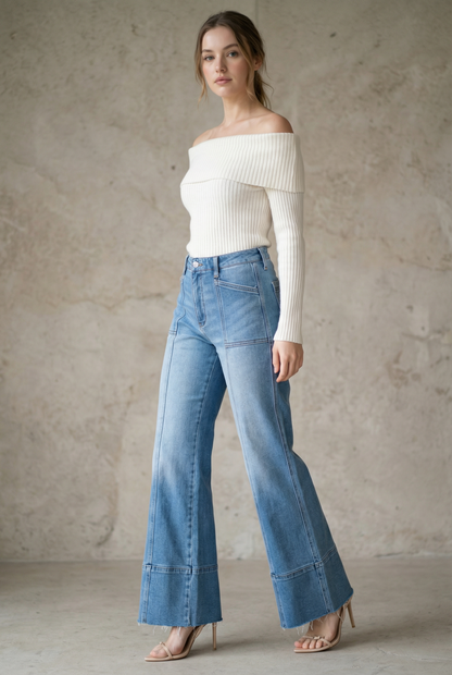 Aurora Tummy Control Eco Friendly Fabric Slim Palazzo Jeans (Medium Wash)