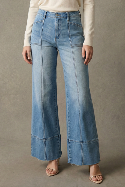 Aurora Tummy Control Eco Friendly Fabric Slim Palazzo Jeans (Medium Wash)