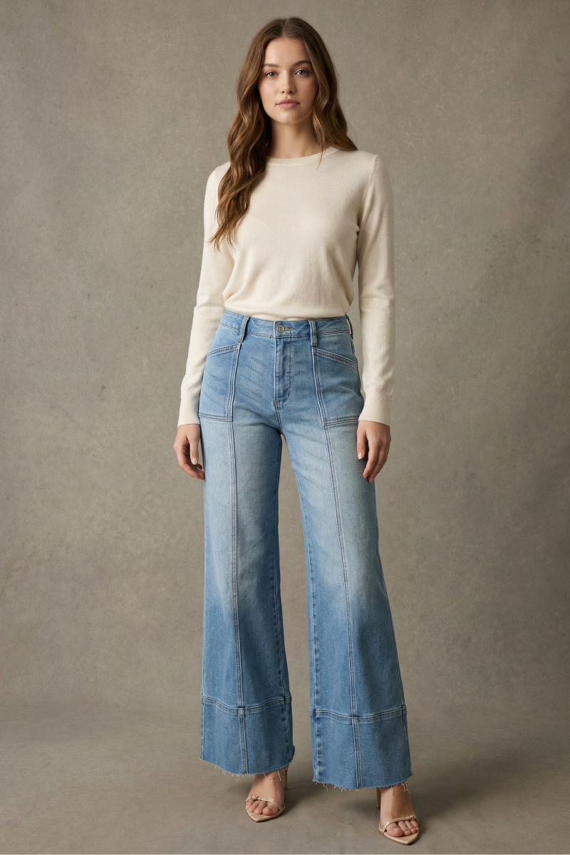Aurora Tummy Control Eco Friendly Fabric Slim Palazzo Jeans (Medium Wash)