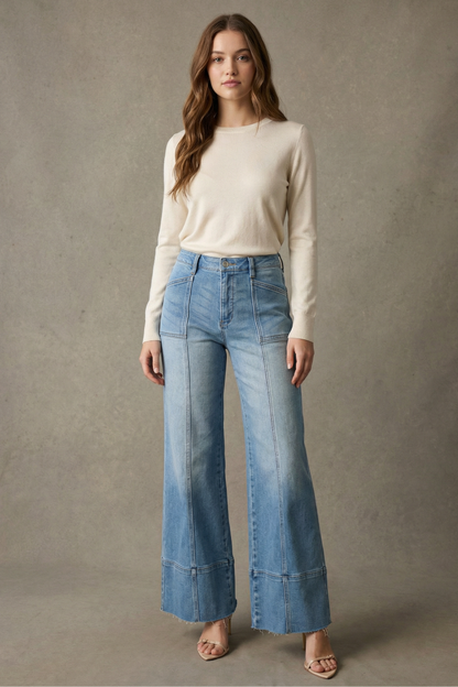 Aurora Tummy Control Eco Friendly Fabric Slim Palazzo Jeans (Medium Wash)