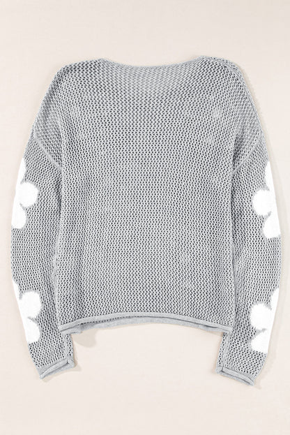 Threaded Pear Dulce Big Flower Hollowed Knit Drop Shoulder Sweater