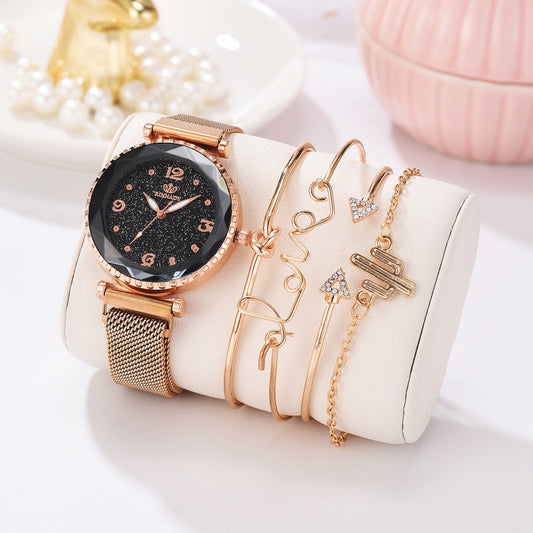 Women’s Starry Sky Magnetic Buckle Watch | Elegant Roman Numeral Bracelet Wristwatch | Modern Gradient Dial Fashion Clock | Trendy Mesh Band Magnetic Jewelry Watch | 2026 Minimalist Luxury Gift for Her