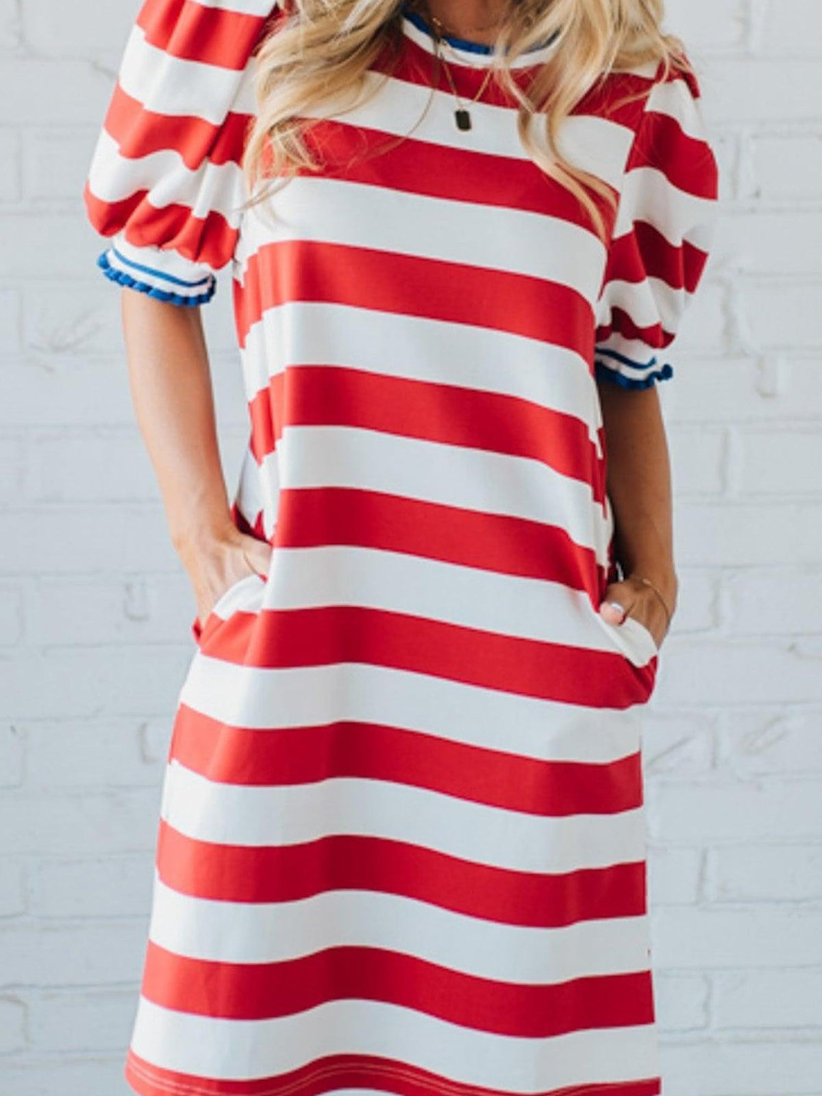 Womens Stripe Contrast Trim Dresses Casual Fashion Summer Shift Mini Dress Striped