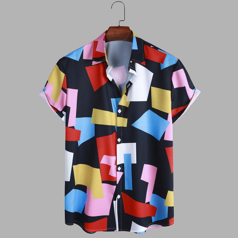 Men’s Luxury Geometric Print Shirt | Trendy Abstract Pattern Button-Down | Modern Slim-Fit Casual Party Shirt | High-Fashion Geometric Motif Streetwear for Men