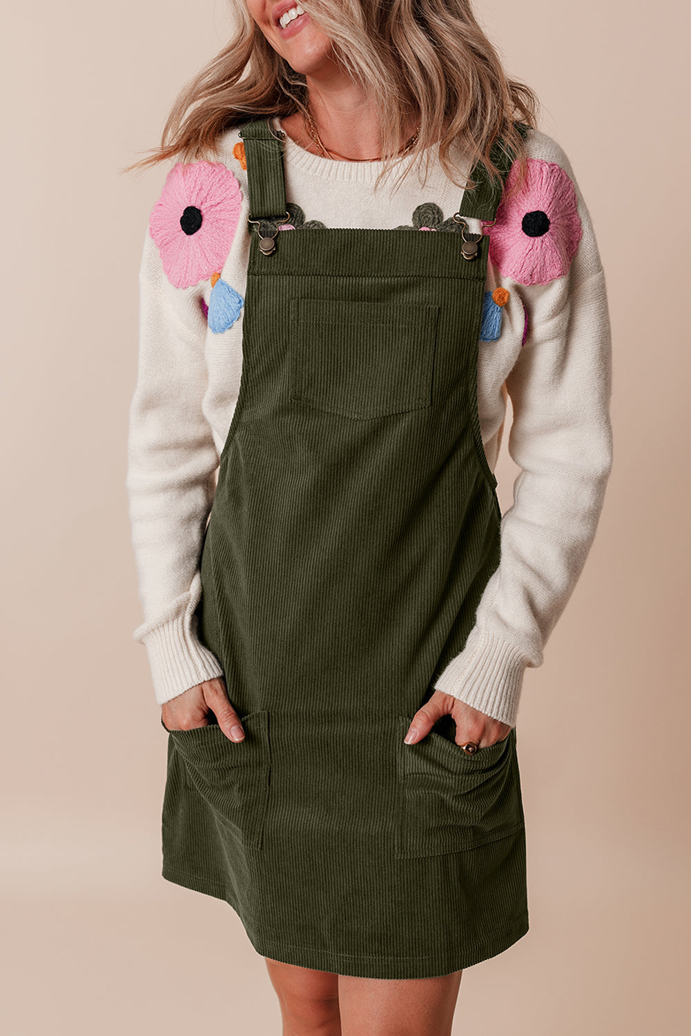 Threaded Pear Alexis Front Pockets Corduroy Overall Dress.