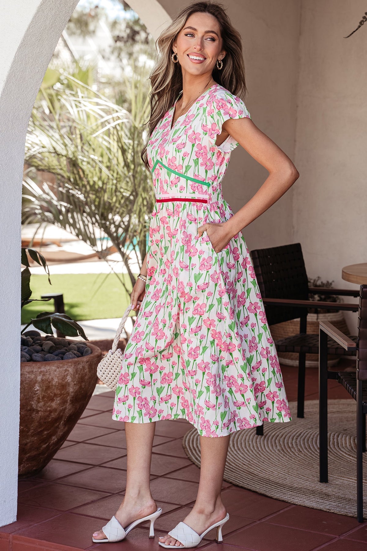 Threaded Pear Callie Sleeve Elegant Midi Dress