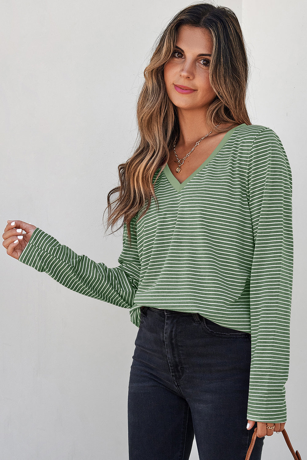 Threaded Pear Capri Stripe Stretchy Long Sleeve Top