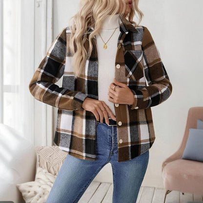 Checkered Fleece-Lined Shacket with Chest Pockets