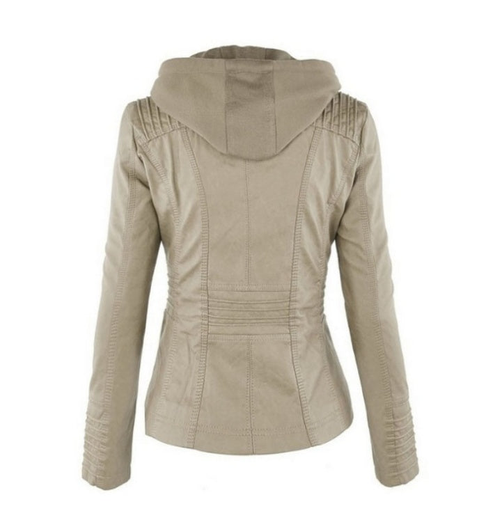Women's Hooded Leather Jacket