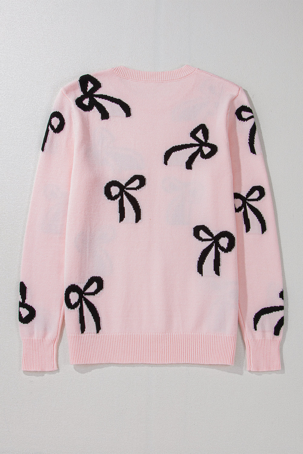Threaded Pear Pink Bow Knitted Loose Fit Sweater