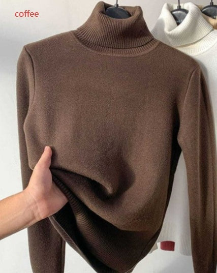 Women’s Fleece-Lined Turtleneck Sweater | Ultra-Warm Thick Knitted Pullover | Elegant Winter Thermal Knitwear | High-Sense Minimalist Slim Fit Sweater for Women