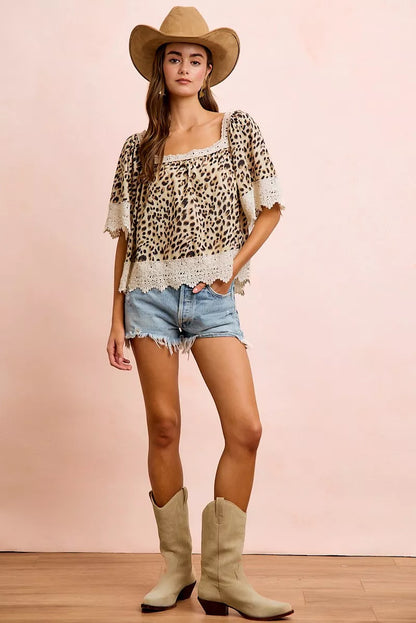 BiBi Leopard Lace Mix And Match Square Neckline Top