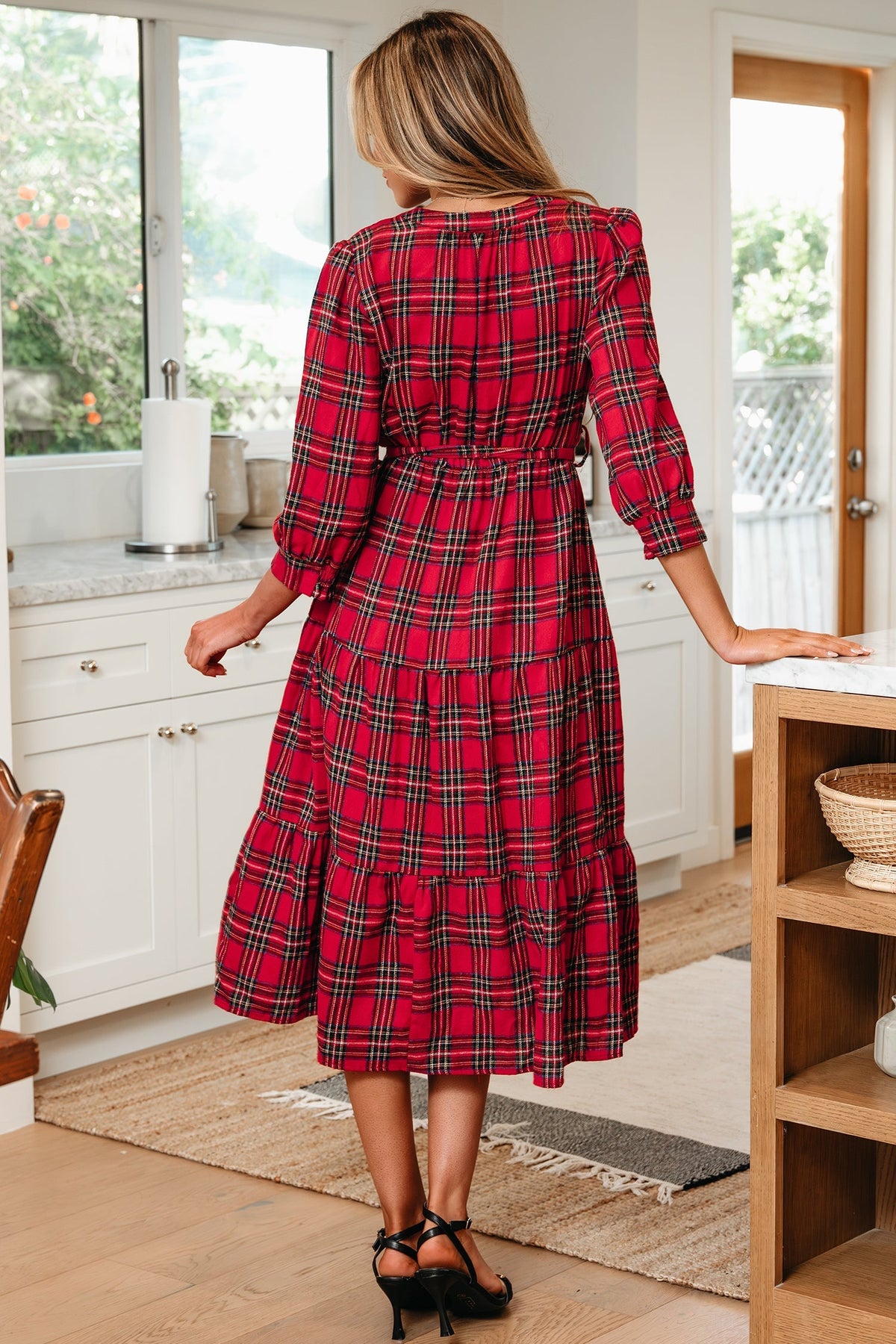 Threaded Pear Della Ruffle Hem Long Dress