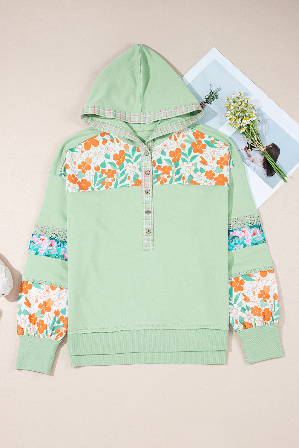 Threaded Pear Emberly Patchwork Half Hooded Pullover