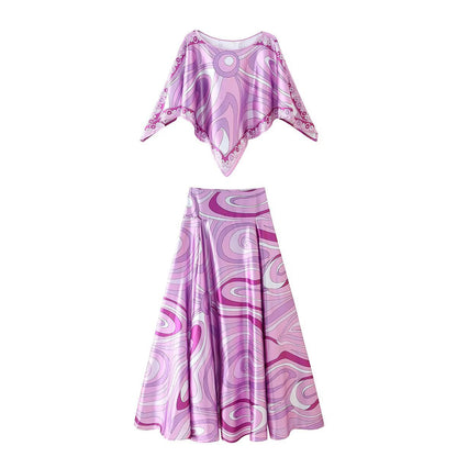 Positioning printed polyester top+skirt set