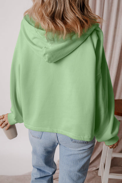 Threaded Pear Kate Fleece Lined Half Zipper Kangaroo Pockets Loose Hoodie