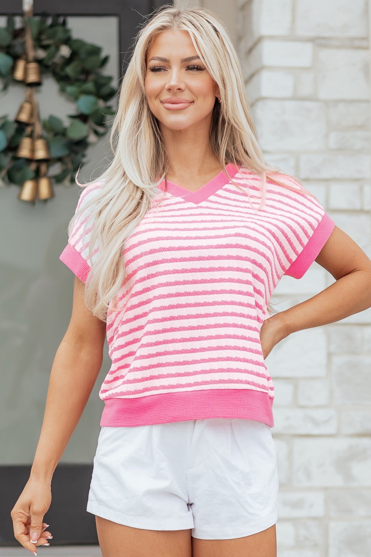 Threaded Pear Georgia Trim Short Sleeve Top