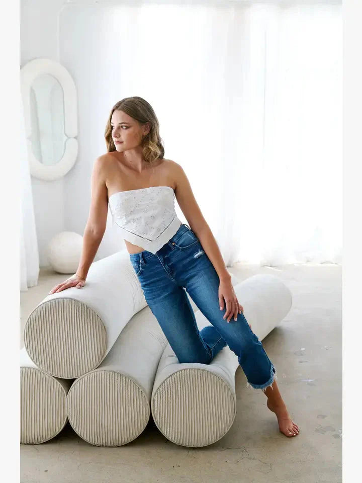 Eco Friendly Corset High Rise Crop Flare Jeans (Medium Wash)