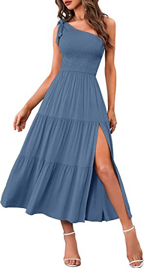 Women’s One-Shoulder Pleated Layered Hem Split Dress | High-Sense Formal Evening Gown | Trendy Minimalist Asymmetrical Party Dress | Luxury-Label Statuesque Radiant Occasion Wear | 2026 High-Fashion Emerald-Luxe Essential