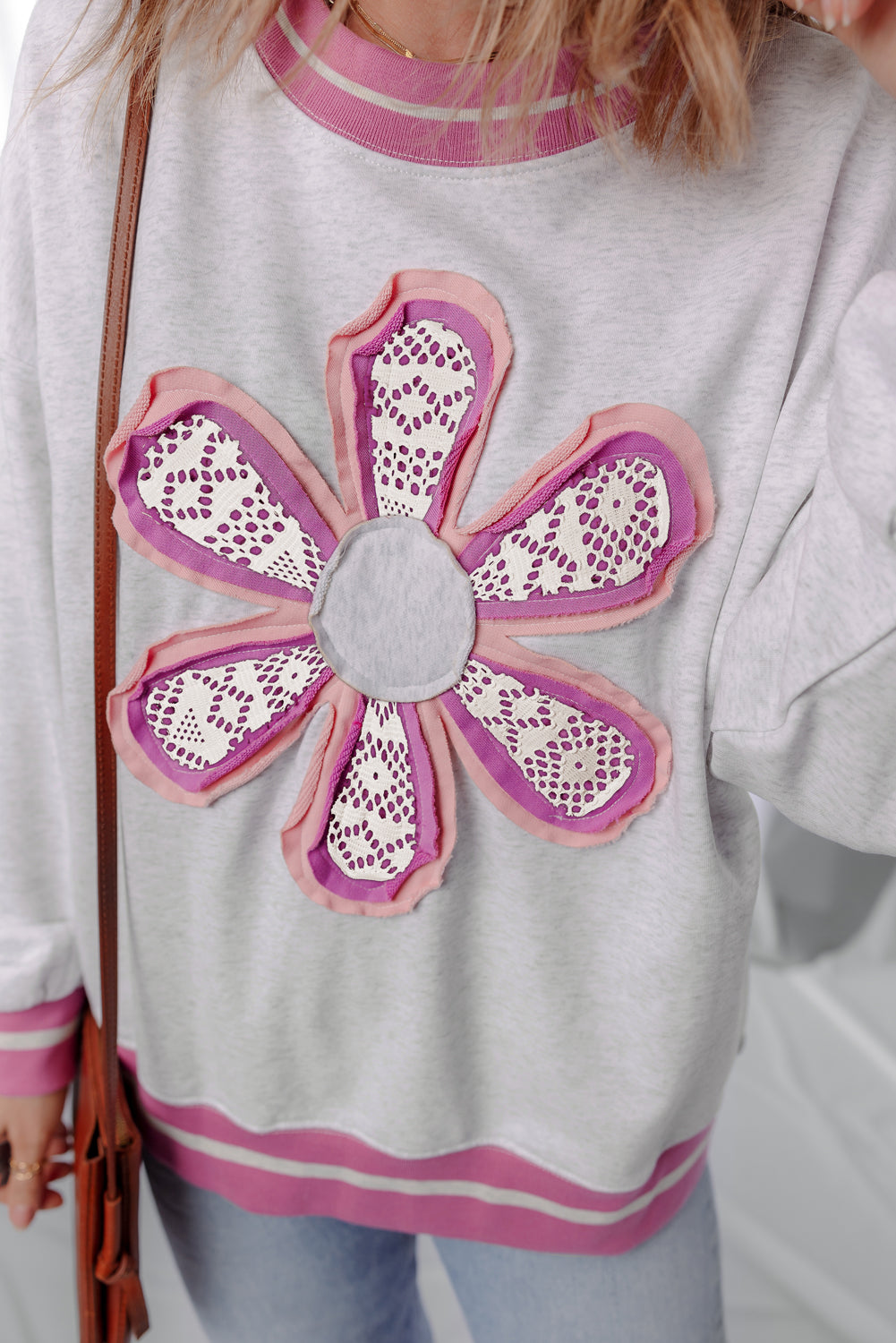 Threaded Pear Caroline Flower Crew Neck Sweatshirt