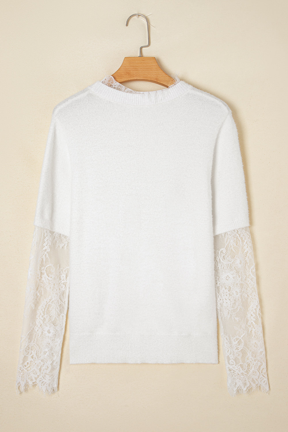 Threaded Pear Samantha Lace Sleeve Two-piece Fuzzy Sweater