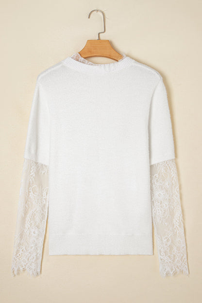 Threaded Pear Samantha Lace Sleeve Two-piece Fuzzy Sweater